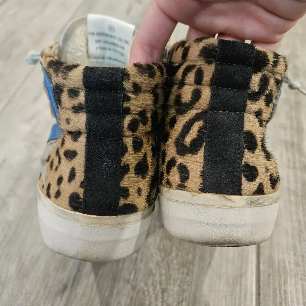 Golden Goose Slide High Top Sneakers Womens Size 37 US 6.5 Leopard Calf Hair - Picture 4 of 16